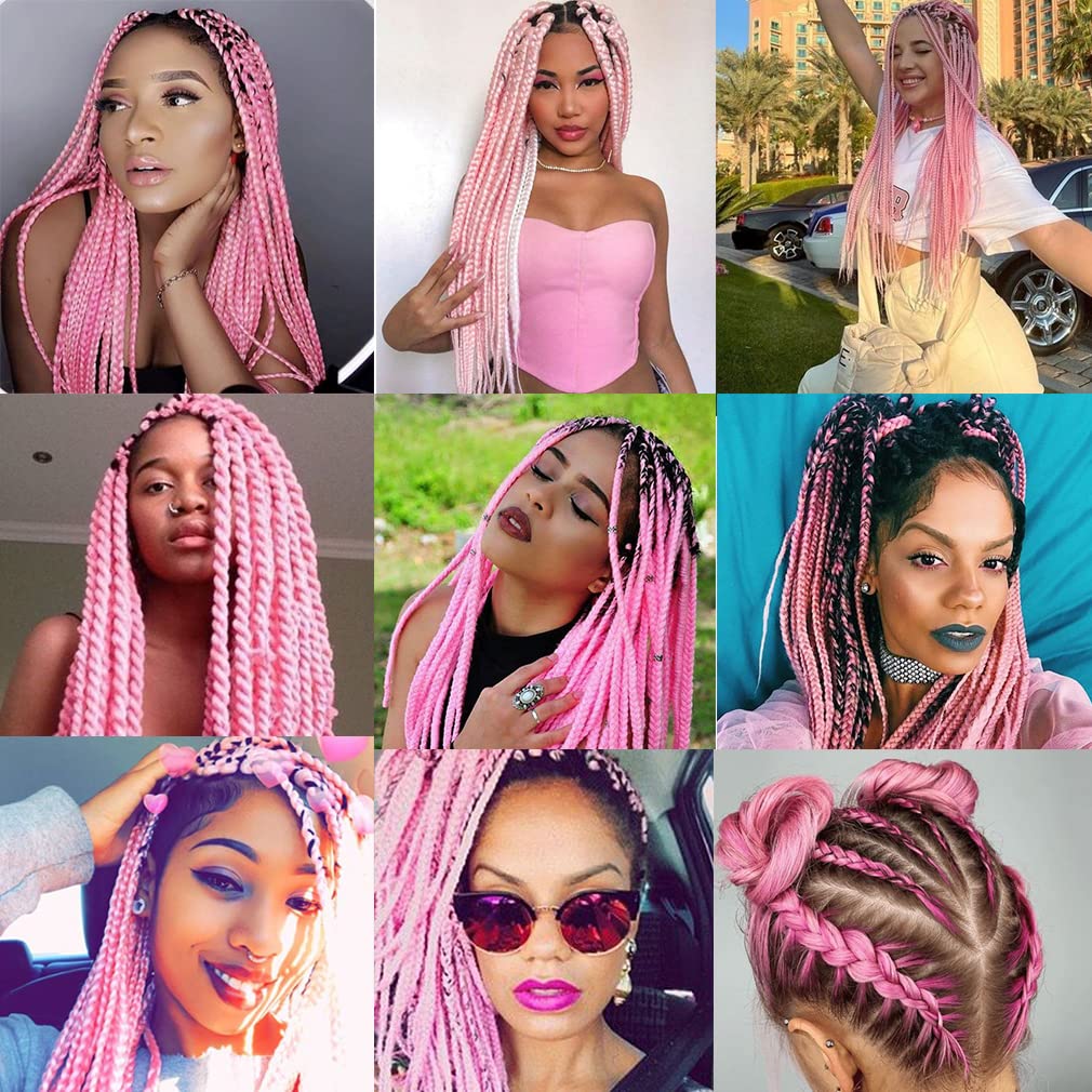 BLONDE UNICORN HAIR Jumbo Braiding Hair For Women and Girls 24 Inch Soft Braid Hair Extensions 3Packs Braiding Hair High Temperature Synthetic Fiber (pink)