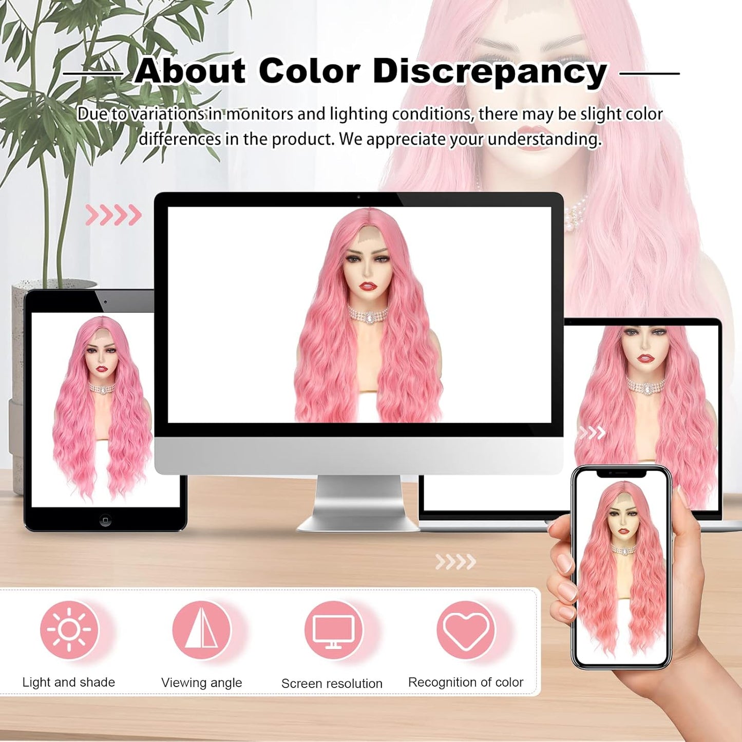TOUCH WOOD Cosplay Long Pink Wig 28 Inch Middle Part Synthetic Wig Realistic Gifts Party Wigs for Women Daily Use Colorful Wigs (Pink)