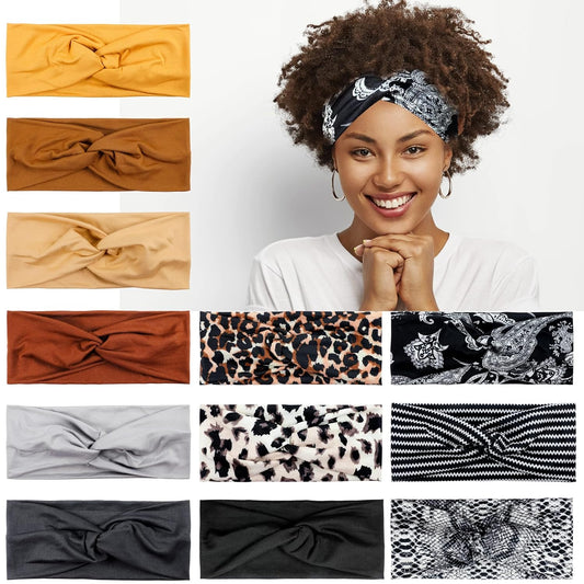 KNOT FREE 12 Pack Headbands for Women, Fashionable Sports Hairbands, Elastic Wide Headbands, Non-Slip Workout Yoga Sports Headbands for Women (Feel Icon) (Multicolor icon)