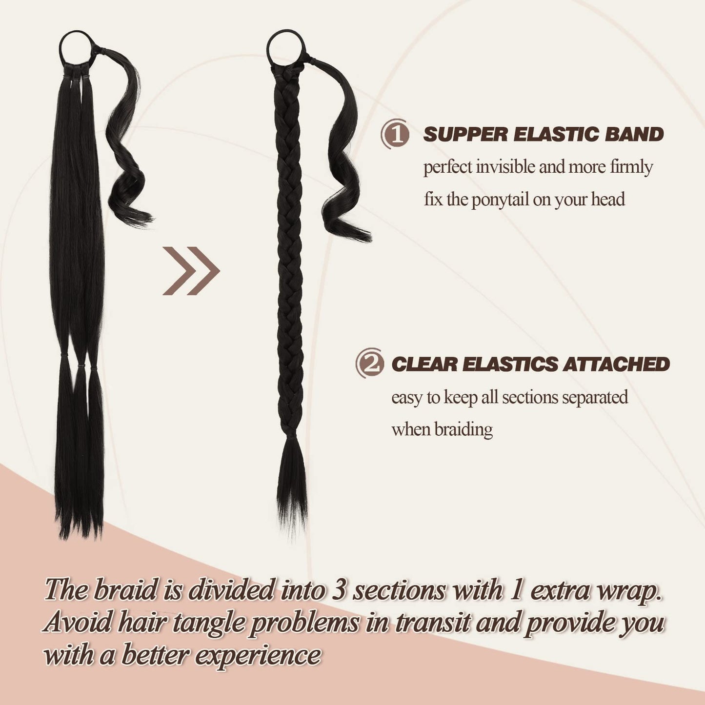 Transparency Knot Long Braided Ponytail Extension with Hair Straight Wrap Around Ponytail Hair Extensions with Hair Tie Soft healthy Synthetic Hair Piece for Women girls Daily