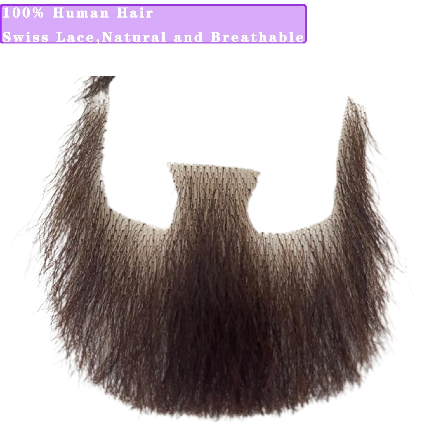 TOUCH WOOD Fake Beard Realistic Human Hair Full Hand Tied Facial Hair False Beards Lace Invisible Fake Face Mustache for Party Movie Makeup Halloween Cosplay Costume Party (Style-1, Brown)