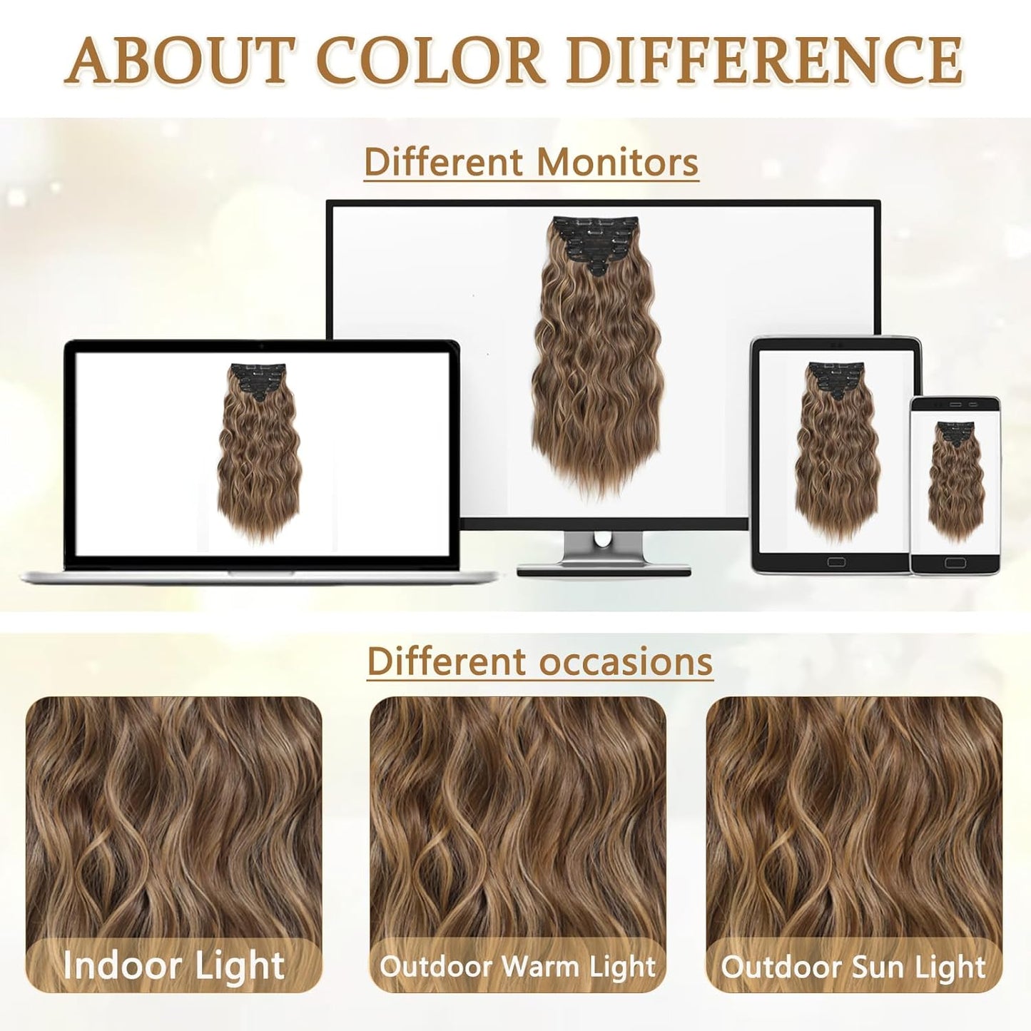 BLONDE UNICORN Clip in Hair Extensions for Women, 6PCS Long Wavy Curly Clip on Hair Extensions 20 Inch Honey Blonde Mixed Light Brown Synthetic Thick Hairpieces