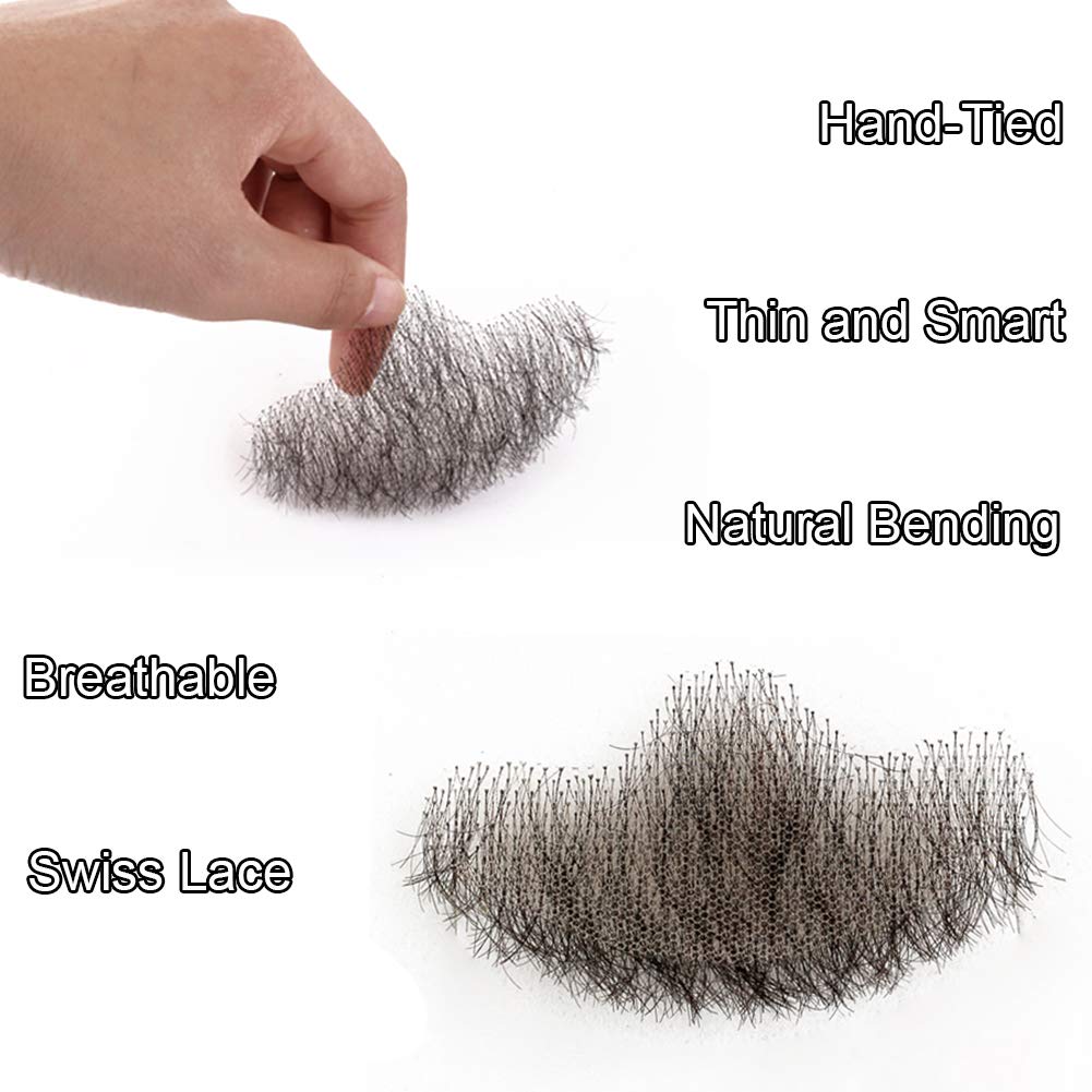 KNOT FREE Glue Lace Beard Hand Made Real Hair Mustache Fake Beard For GentleMen Seamless Fake Beards HX01