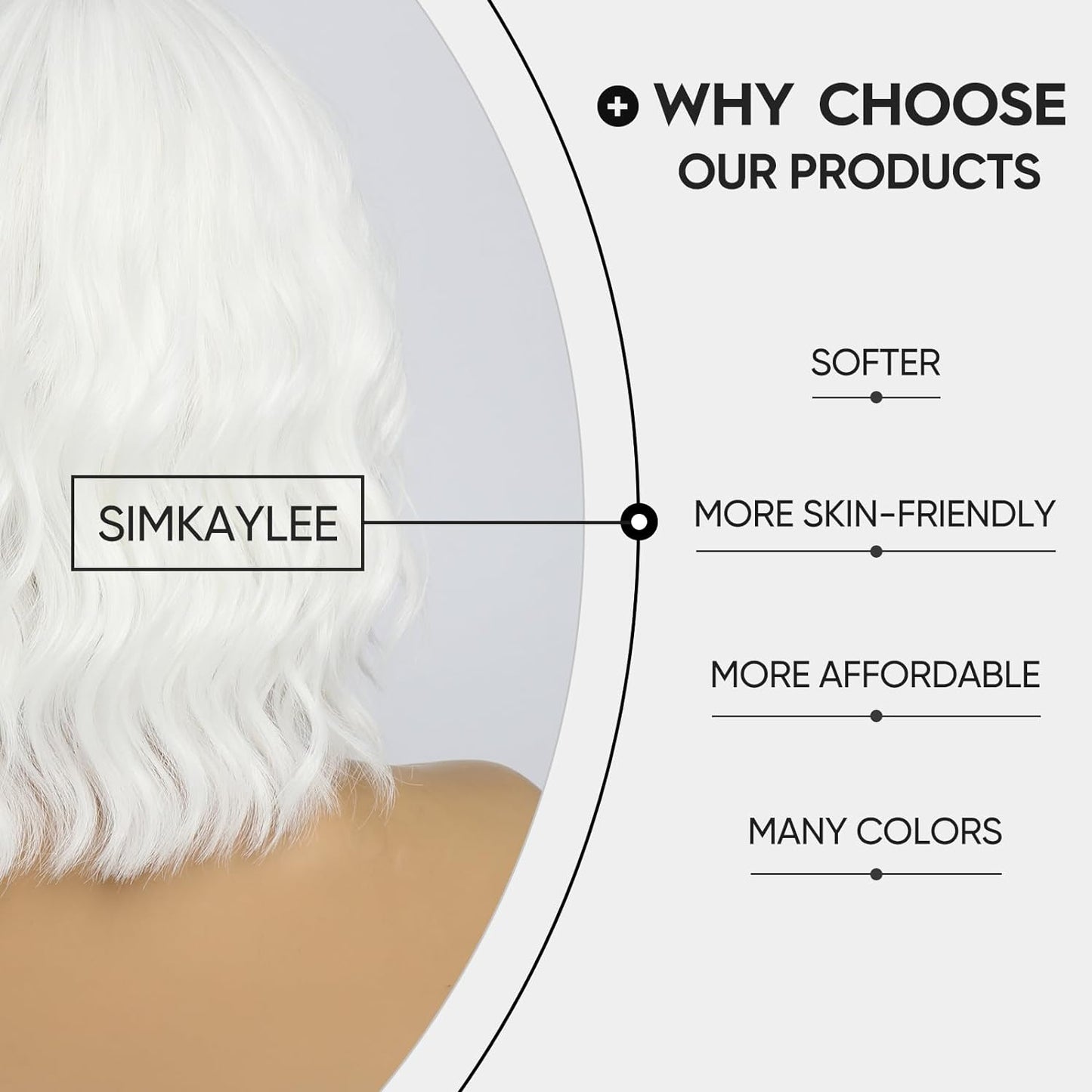 TRANSPARENCY KNOT Short Wavy White Wigs for Women 14 Inch Middle Part Shoulder Length Bob Wavy White Wig Curly Wavy Synthetic Cosplay Wig for Girl Colorful Costume Wigs
