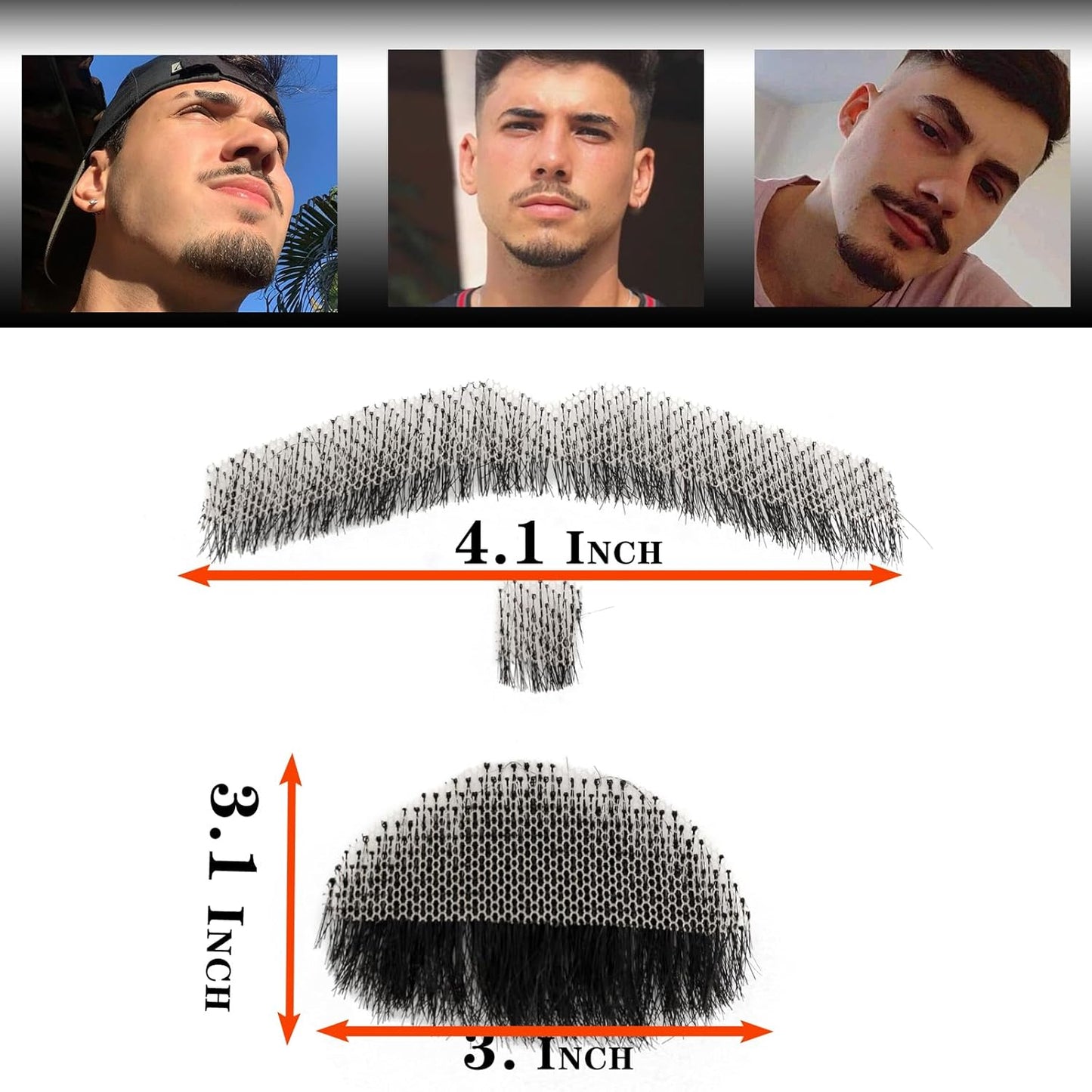 MONOTOP HAIR 100% Human Hair Full Hand Tied Facial Hair Fake Goatee False Beards Lace Invisible Fake Mustache for Entertainment Party Drama Movie Makeup