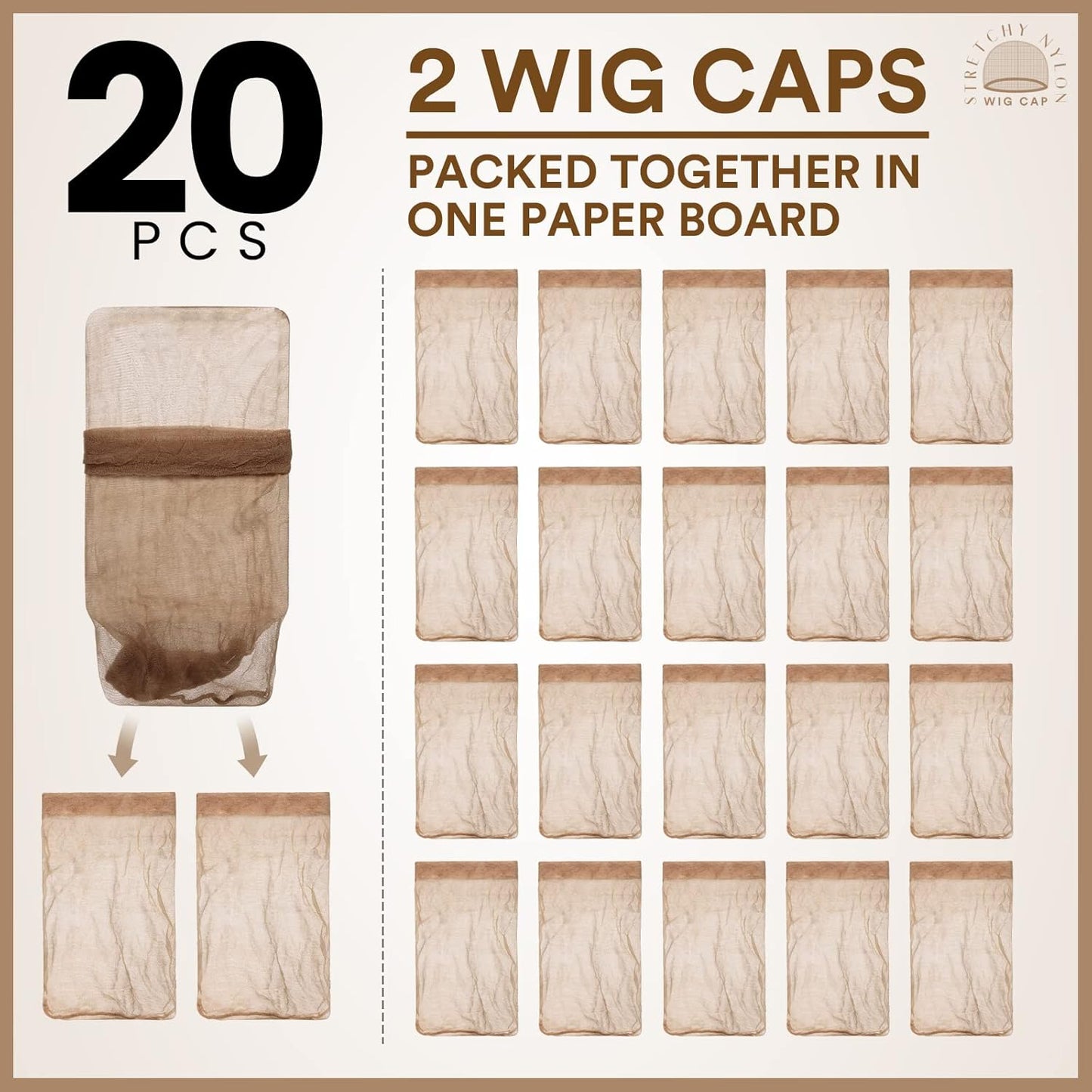 BYEBYE KNOT 20pcs Hd Wig Caps, Wig Caps for Women Lace Front, Stocking Cap, Sheer Wig Cap, Wig Caps for Women, Thin Nylon Cap, Brown