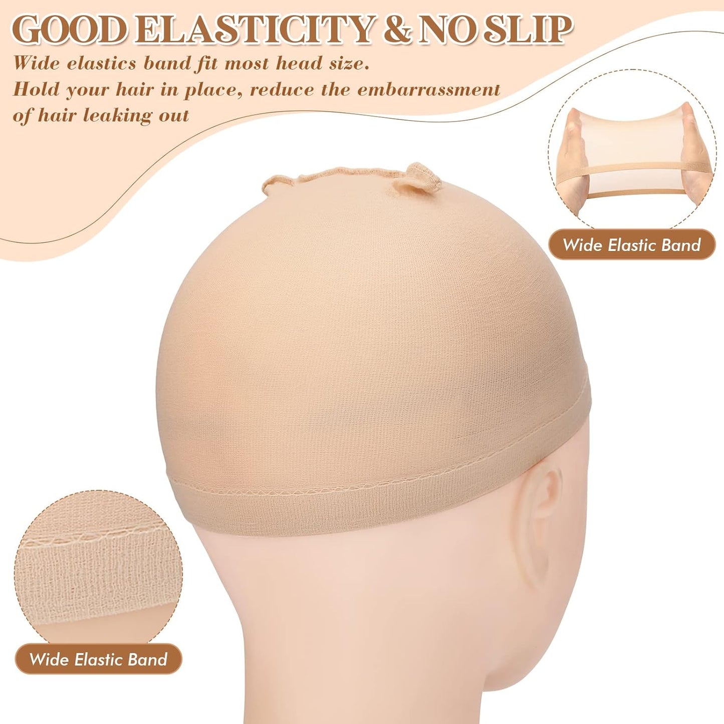 MONOTOP HAIR 200 Pcs Wig Caps Nylon Stocking Caps Bulk of Wig Caps Elastic Thin Head Wig Accessories for Women Men Halloween Hair Decorations, Brown and Light Brown