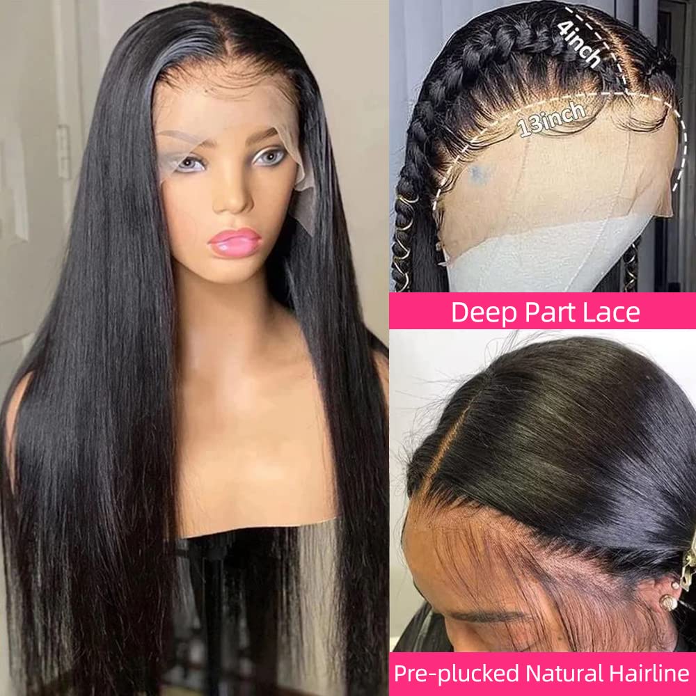 HAIRCUBE Straight Lace Front Wigs Human Hair 13x4 Transparent HD Lace Front Wigs Human Hair Pre Plucked 180% Density Straight Lace Frontal Wigs Human Hair with Baby Hair for Women 24 Inch