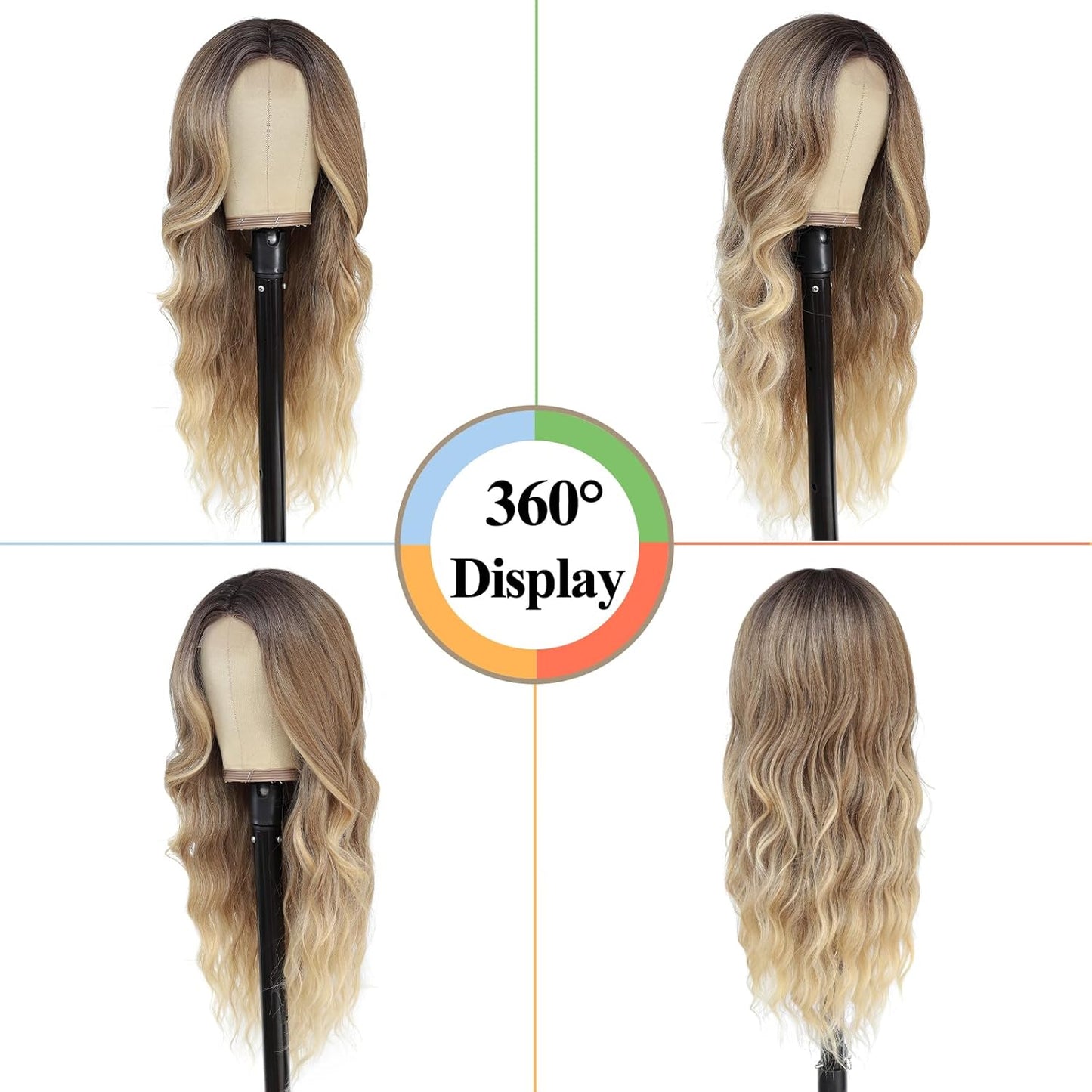 HAIRCUBE Long Ombre Blonde Wavy Wig for Women Synthetic Curly Middle Part Wig Natural Looking Heat Resistant Fibre for Daily Party Use 26 Inch (Ombre Blonde)