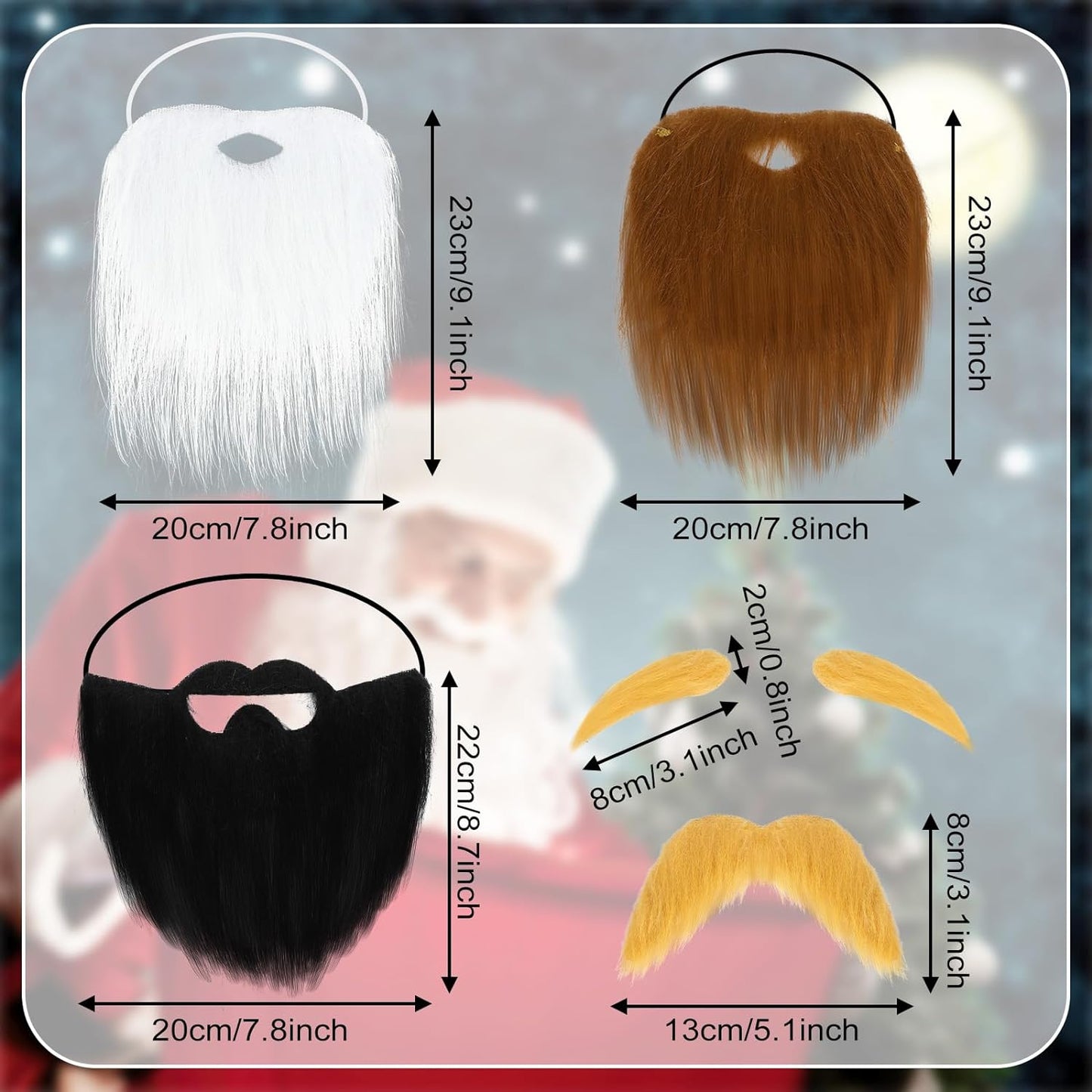 HAIRCUBE 4 Pcs Fake Beards, Fake Mustaches for Costume Halloween Party Birthday Supplies Mustache for Kids Adults Costume Beard Facial Hair Accessories