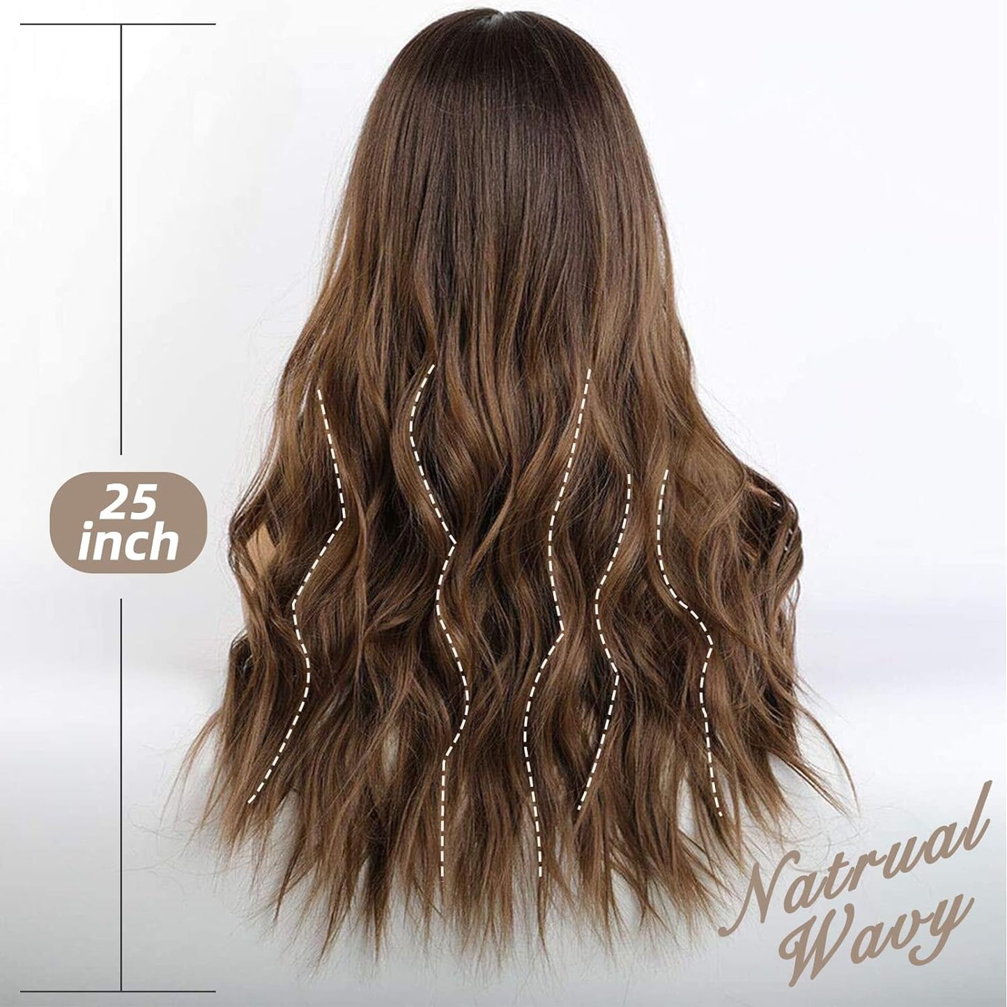 Authenhair Long Brown Lace Front Wig for Women, 25 Inch Natural Hair Wavy Synthetic Wigs Middle Part Daily Hair Hand Tied/Longlife/Lightweight