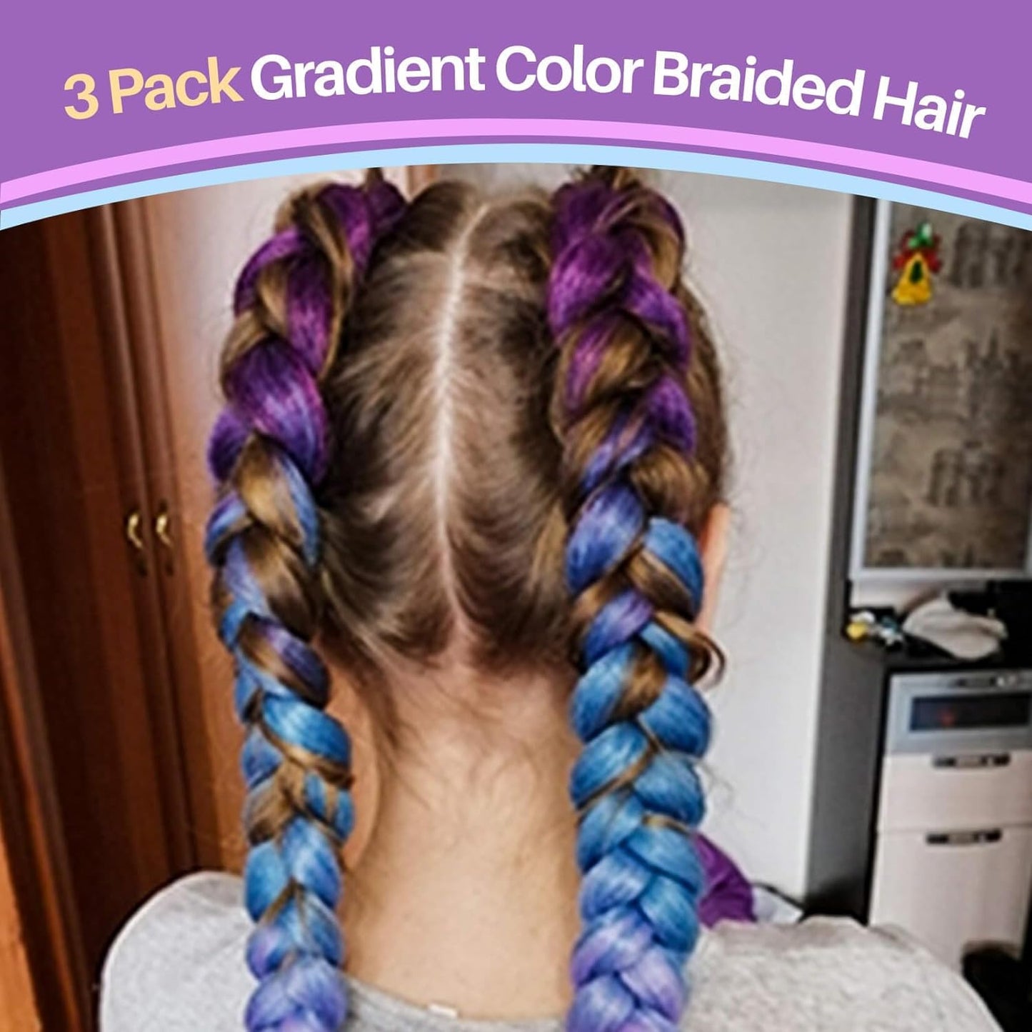 MONOTOP HAIR 2 Pack Jumbo Braiding Hair - 24Inch purple-lake blue-light purple Braiding Hair Synthetic Hair Extensions Rainbow Braiding Hair High Temperature Synthetic braiding hair Wedding Makeup Styling