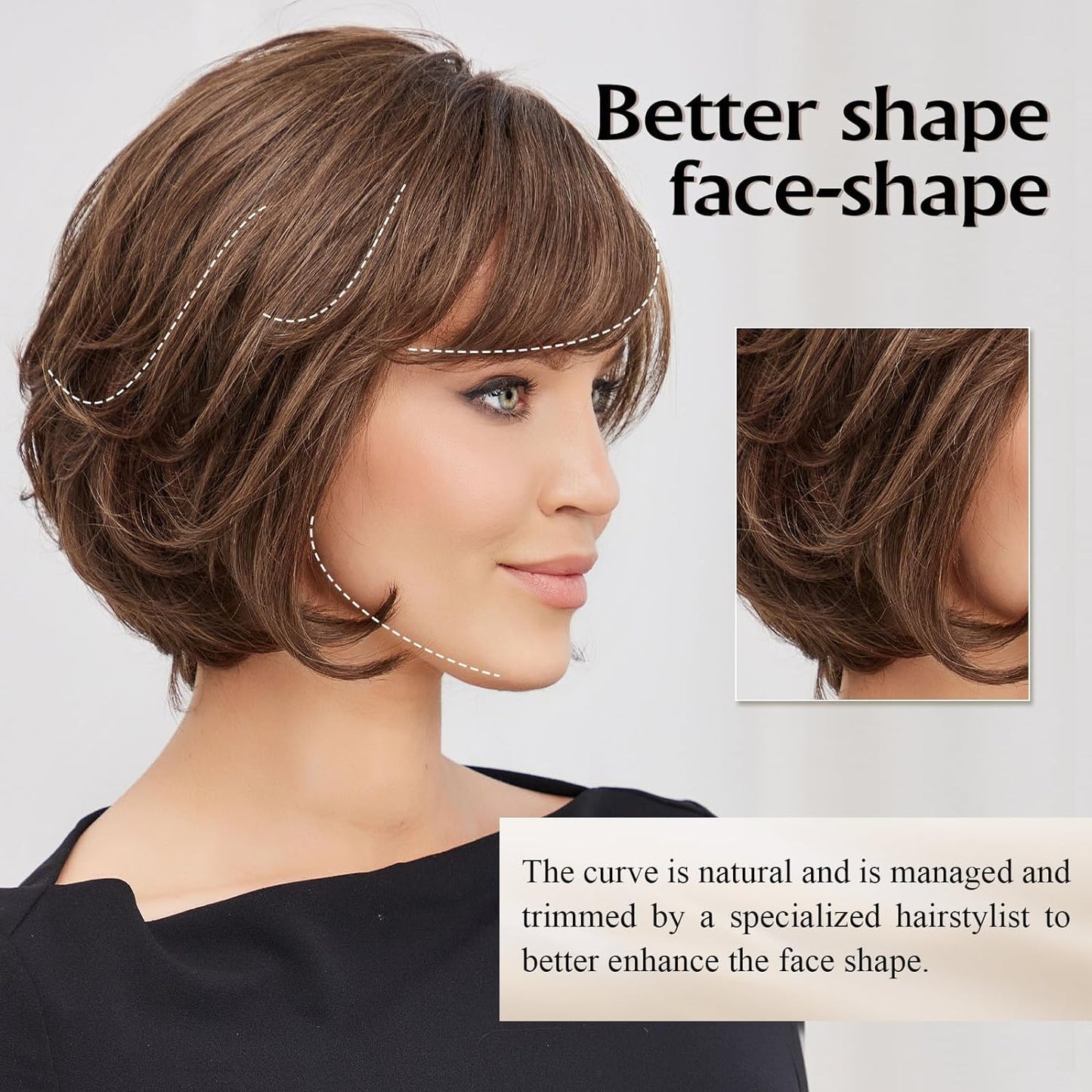 LONG LASTING Hand-Tied Lace Front Wig for White Women Human Hair wigs 12 Inch Short Natural Layered Wavy Style (Dark Brown)