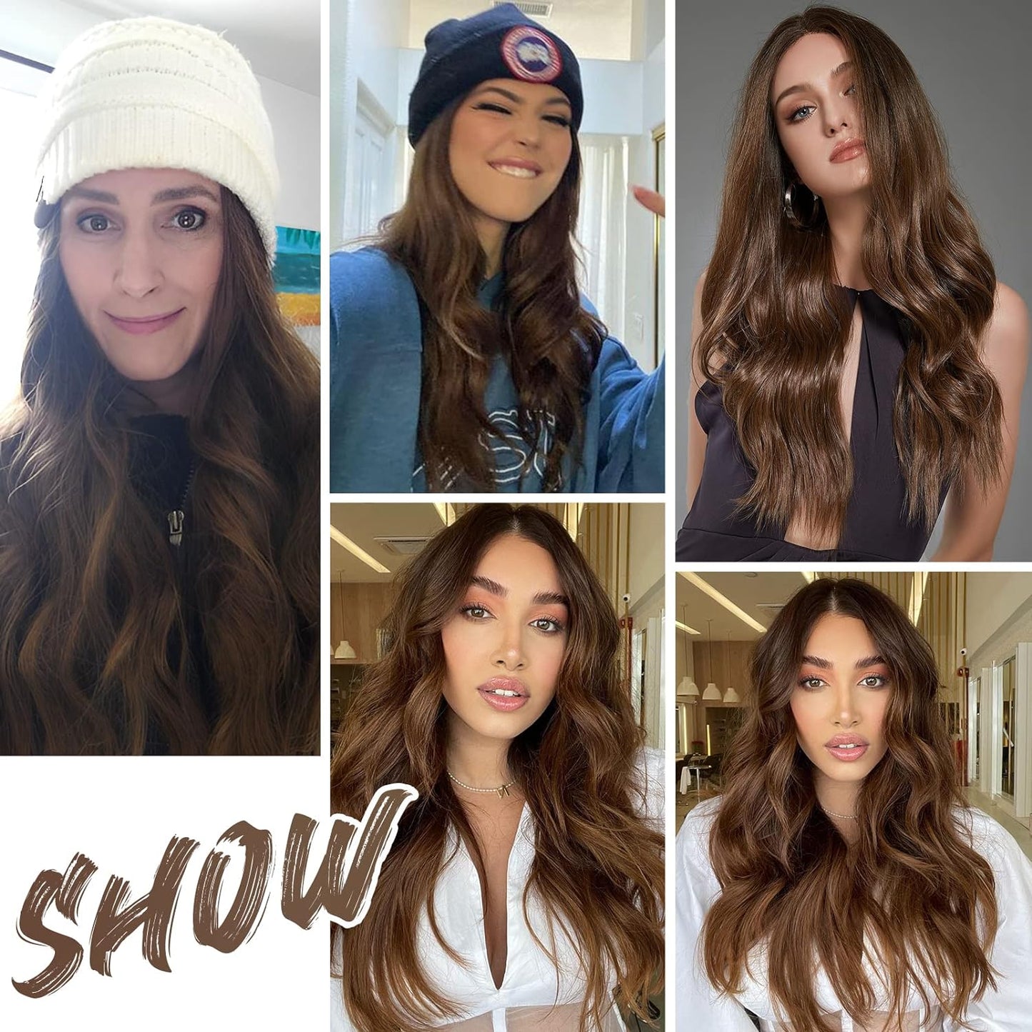 Authenhair Long Brown Lace Front Wig for Women, 25 Inch Natural Hair Wavy Synthetic Wigs Middle Part Daily Hair Hand Tied/Longlife/Lightweight