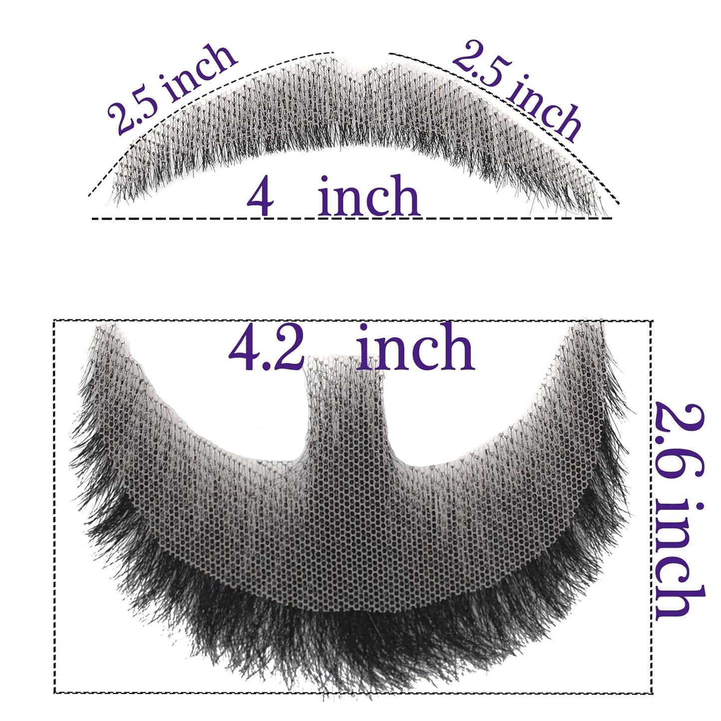 MONOTOP HAIR  Full Hand Black Human Hair Tied Messy Realistic Fake Mustache Fake Beard Fake Goatee Costume Fake Facial Hair for Halloween Funny Cosplay(messy BLACK)