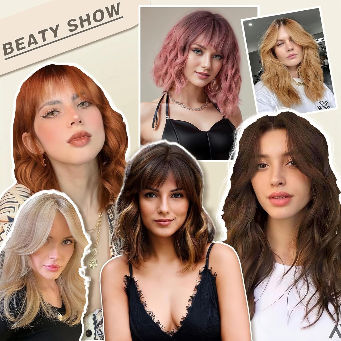 MONOTOP HAIR Short Curly Wigs with Fringe，Wavy Bob Wigs for Women Heat Resistant Synthetic Blonde Wigs Shoulder Length Wigs Natural Looking（Mixed Blonde with Dark Roots
